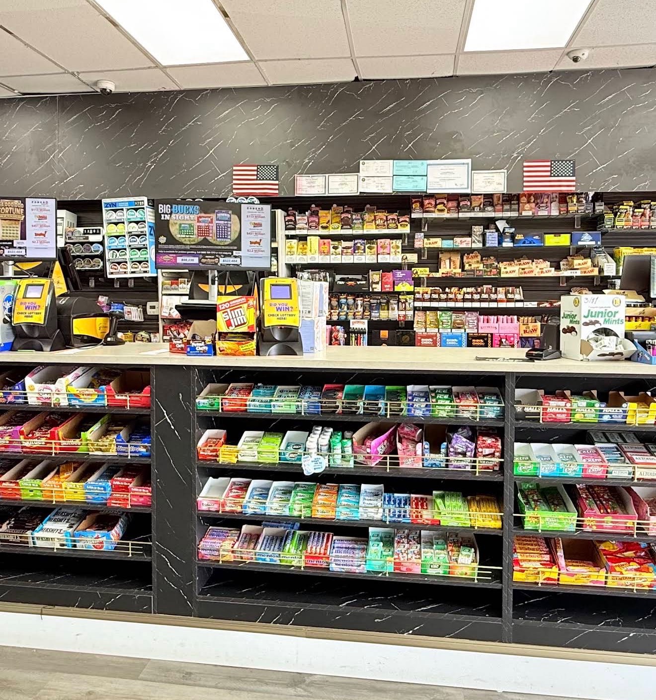 Front register counter with lottery, gum and mints
